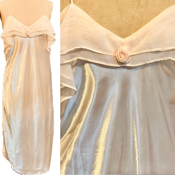 VINTAGE 80s pastel pink maxi nightgown ruffle floral coquette lingerie Victorian - Picture 3 of 16